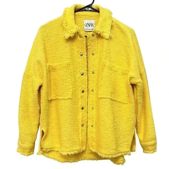 Zara Oversized Textured Knit  Jacket Shacket Yellow Women's Size XS - Picture 1 of 14